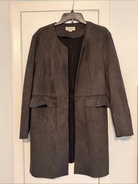 Charlie Paige Charcoal Suede Open-Front Long Coat